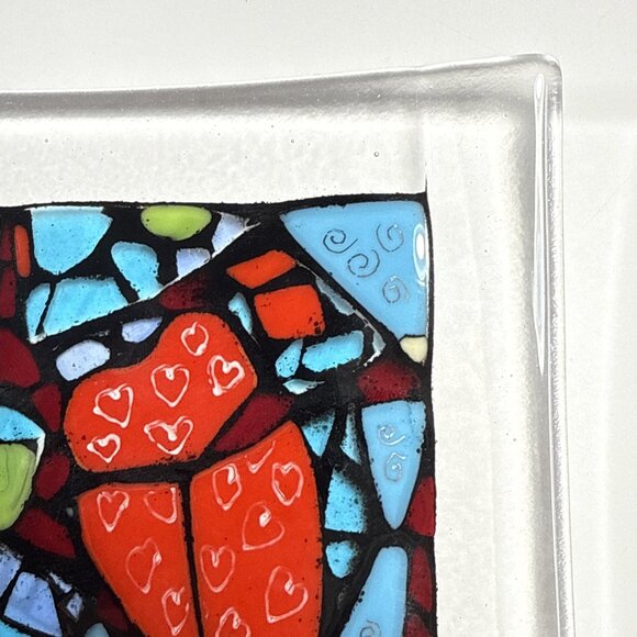 Signed Studio Fused Art Glass Mosaic Stained Glass Style Plate - Picture 6 of 10